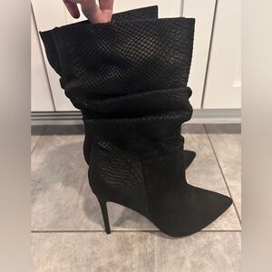 Elana black suede with alligator print stiletto slouch boot -Saks 5th Ave- 9.5